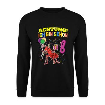 Achtung Ich Bin Schon 8 Tier Geburtstag Ameise - Unisex Pullover - Schwarz - Vorne - Alina (178cm) & Michal (187cm)