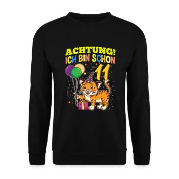 Achtung Ich Bin Schon 11 Tier Geburtstag Tiger - Unisex Pullover - Schwarz - Vorne - Alina (178cm) & Michal (187cm)
