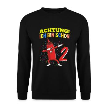 Achtung Ich Bin Schon 2 Geburtstag Ketchup - Unisex Pullover - Schwarz - Vorne - Alina (178cm) & Michal (187cm)