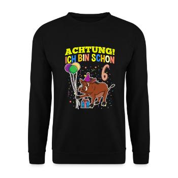 Achtung Ich Bin Schon 6 Geburtstag Warzenschwein - Unisex Pullover - Schwarz - Vorne - Alina (178cm) & Michal (187cm)