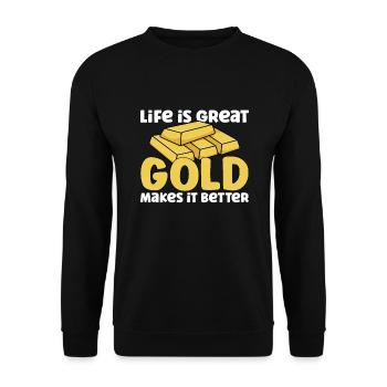 Goldgräber Goldbergbau Goldwaschen Goldmine - Unisex Pullover - Schwarz - Vorne - Alina (178cm) & Michal (187cm)