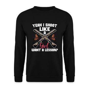 Tontaubenschießen Tontaubenschießen Fallenschießen - Unisex Pullover - Schwarz - Vorne - Alina (178cm) & Michal (187cm)