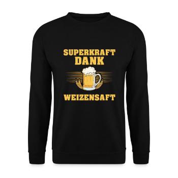 Superkraft Dank Weizensaft Lustiger Bier Spruch - Unisex Pullover - Schwarz - Vorne - Alina (178cm) & Michal (187cm)