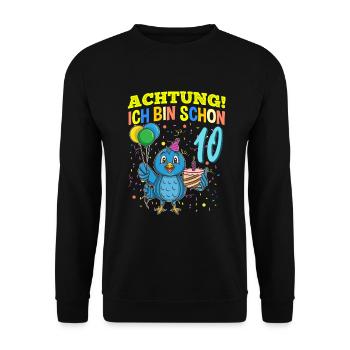 Achtung Ich Bin Schon 10 Tier Geburtstag Vogel - Unisex Pullover - Schwarz - Vorne - Alina (178cm) & Michal (187cm)