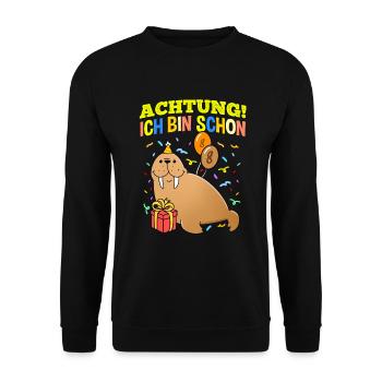 Achtung Ich Bin Schon 8 Geburtstag Walross - Unisex Pullover - Schwarz - Vorne - Alina (178cm) & Michal (187cm)