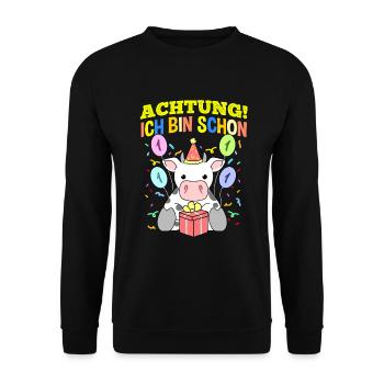 Achtung Ich Bin Schon 1 Geburtstag Kuh - Unisex Pullover - Schwarz - Vorne - Alina (178cm) & Michal (187cm)