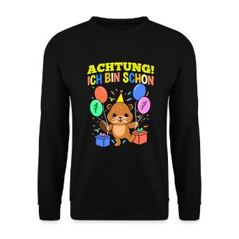 Achtung Ich Bin Schon 7 Geburtstag Biber - Unisex Pullover - Schwarz - Vorne - Alina (178cm) & Michal (187cm)