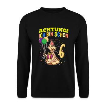 Achtung Ich Bin Schon 6 Tier Geburtstag Schlange - Unisex Pullover - Schwarz - Vorne - Alina (178cm) & Michal (187cm)