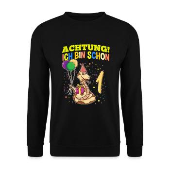 Achtung Ich Bin Schon 1 Tier Geburtstag Schlange - Unisex Pullover - Schwarz - Vorne - Alina (178cm) & Michal (187cm)