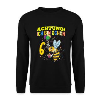 Achtung Ich Bin Schon 6 Tier Geburtstag Wespe - Unisex Pullover - Schwarz - Vorne - Alina (178cm) & Michal (187cm)