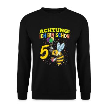 Achtung Ich Bin Schon 5 Tier Geburtstag Wespe - Unisex Pullover - Schwarz - Vorne - Alina (178cm) & Michal (187cm)