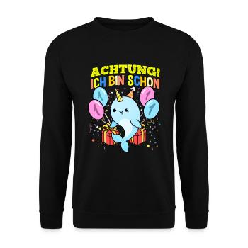 Achtung Ich Bin Schon 1 Geburtstag Einhorn - Unisex Pullover - Schwarz - Vorne - Alina (178cm) & Michal (187cm)