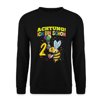 Achtung Ich Bin Schon 2 Tier Geburtstag Wespe - Unisex Pullover - Schwarz - Vorne - Alina (178cm) & Michal (187cm)