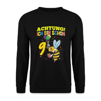 Achtung Ich Bin Schon 9 Tier Geburtstag Wespe - Unisex Pullover - Schwarz - Vorne - Alina (178cm) & Michal (187cm)