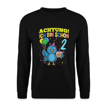 Achtung Ich Bin Schon 2 Tier Geburtstag Vogel - Unisex Pullover - Schwarz - Vorne - Alina (178cm) & Michal (187cm)
