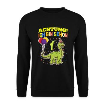 Achtung Ich Bin Schon 1 Geburtstag Brachiosaurus - Unisex Pullover - Schwarz - Vorne - Alina (178cm) & Michal (187cm)