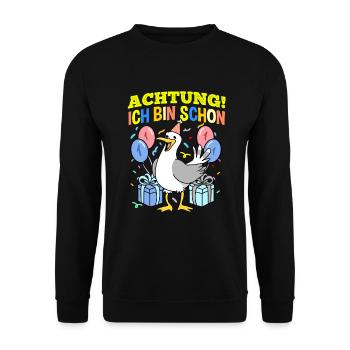 Achtung Ich Bin Schon 1 Geburtstag Möwe - Unisex Pullover - Schwarz - Vorne - Alina (178cm) & Michal (187cm)