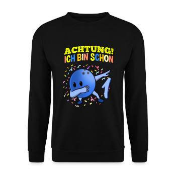 Achtung Ich Bin Schon 1 Geburtstag Bowlingkugel - Unisex Pullover - Schwarz - Vorne - Alina (178cm) & Michal (187cm)