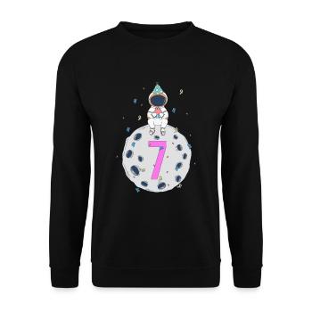 7. Geburtstag Weltraum Geburtstagsparty - Unisex Pullover - Schwarz - Vorne - Alina (178cm) & Michal (187cm)