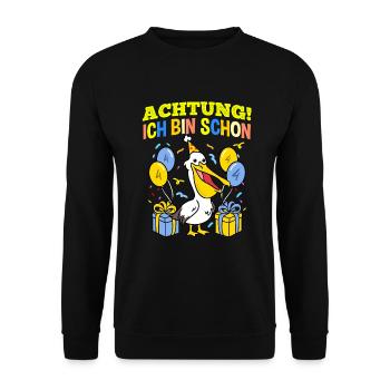 Achtung Ich Bin Schon 4 Geburtstag Pelikan - Unisex Pullover - Schwarz - Vorne - Alina (178cm) & Michal (187cm)