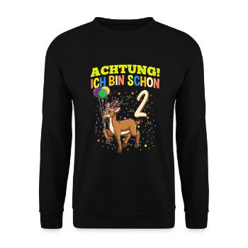 Achtung Ich Bin Schon 2 Geburtstag Gazelle - Unisex Pullover - Schwarz - Vorne - Alina (178cm) & Michal (187cm)