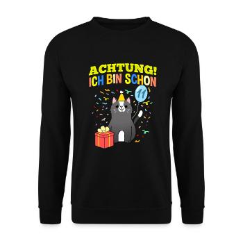 Achtung Ich Bin Schon 11 Geburtstag Tuxedo-Katze - Unisex Pullover - Schwarz - Vorne - Alina (178cm) & Michal (187cm)