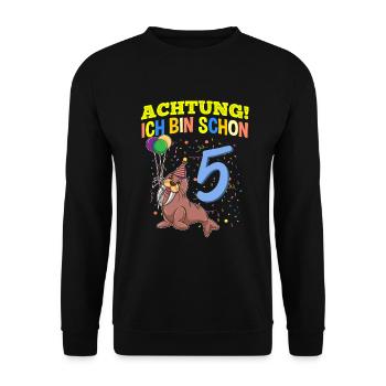 Achtung Ich Bin Schon 5 Tier Geburtstag Walross - Unisex Pullover - Schwarz - Vorne - Alina (178cm) & Michal (187cm)