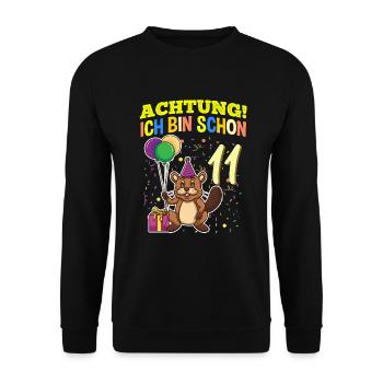 Achtung Ich Bin Schon 11 Tier Geburtstag Biber - Unisex Pullover - Schwarz - Vorne - Alina (178cm) & Michal (187cm)