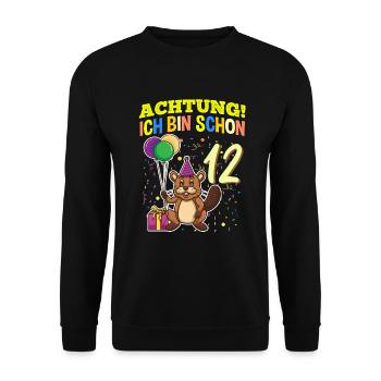 Achtung Ich Bin Schon 12 Tier Geburtstag Biber - Unisex Pullover - Schwarz - Vorne - Alina (178cm) & Michal (187cm)