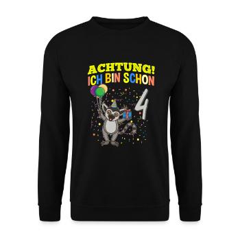 Achtung Ich Bin Schon 4 Tier Geburtstag Lemur Affe - Unisex Pullover - Schwarz - Vorne - Alina (178cm) & Michal (187cm)