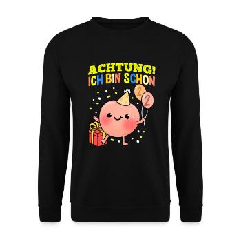 Achtung Ich Bin Schon 2 Geburtstag Pfirsich - Unisex Pullover - Schwarz - Vorne - Alina (178cm) & Michal (187cm)