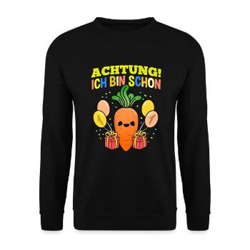 Achtung Ich Bin Schon 1 Geburtstag Karotte - Unisex Pullover - Schwarz - Vorne - Alina (178cm) & Michal (187cm)