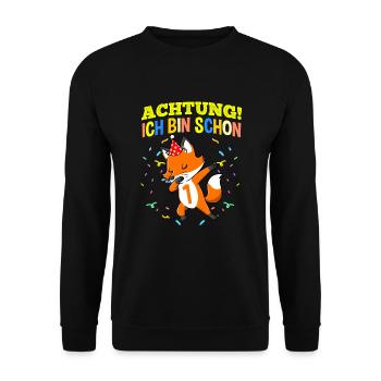Achtung Ich Bin Schon 1 Geburtstag Fuchs - Unisex Pullover - Schwarz - Vorne - Alina (178cm) & Michal (187cm)