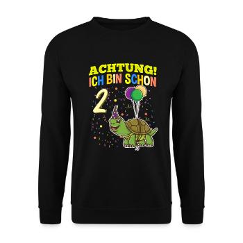 Achtung Ich Bin Schon 2 Geburtstag Schildkröte - Unisex Pullover - Schwarz - Vorne - Alina (178cm) & Michal (187cm)