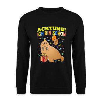Achtung Ich Bin Schon 7 Geburtstag Walross - Unisex Pullover - Schwarz - Vorne - Alina (178cm) & Michal (187cm)