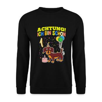 Achtung Ich Bin Schon 1 Tier Geburtstag Dackel - Unisex Pullover - Schwarz - Vorne - Alina (178cm) & Michal (187cm)