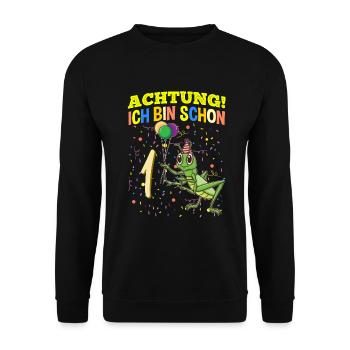 Achtung Ich Bin Schon 1 Tier Geburtstag Grashüpfer - Unisex Pullover - Schwarz - Vorne - Alina (178cm) & Michal (187cm)