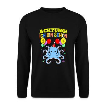 Achtung Ich Bin Schon 2 Geburtstag Oktopus - Unisex Pullover - Schwarz - Vorne - Alina (178cm) & Michal (187cm)