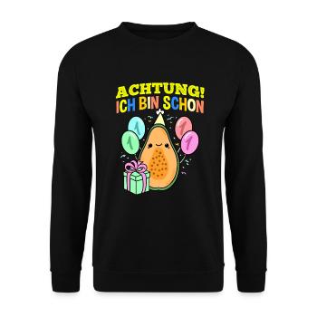 Achtung Ich Bin Schon 1 Geburtstag Papaya - Unisex Pullover - Schwarz - Vorne - Alina (178cm) & Michal (187cm)
