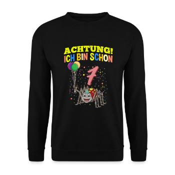 Achtung Ich Bin Schon 7 Tier Geburtstag Spinne - Unisex Pullover - Schwarz - Vorne - Alina (178cm) & Michal (187cm)