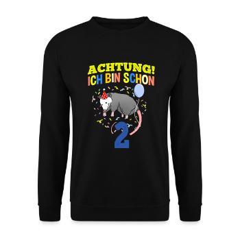 Achtung Ich Bin Schon 2 Geburtstag Opossum - Unisex Pullover - Schwarz - Vorne - Alina (178cm) & Michal (187cm)