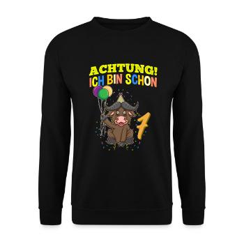 Achtung Ich Bin Schon 7 Geburtstag Büffel Bison - Unisex Pullover - Schwarz - Vorne - Alina (178cm) & Michal (187cm)