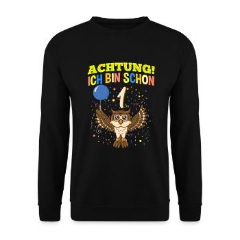 Achtung Ich Bin Schon 1 Safari Geburtstag Eule - Unisex Pullover - Schwarz - Vorne - Alina (178cm) & Michal (187cm)