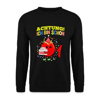 Achtung Ich Bin Schon 1 Geburtstag Tomate - Unisex Pullover - Schwarz - Vorne - Alina (178cm) & Michal (187cm)
