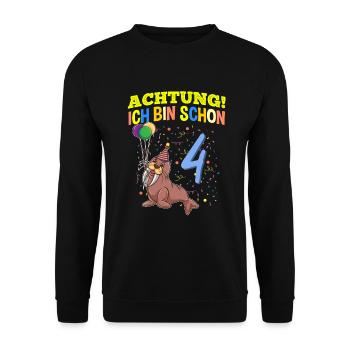 Achtung Ich Bin Schon 4 Tier Geburtstag Walross - Unisex Pullover - Schwarz - Vorne - Alina (178cm) & Michal (187cm)