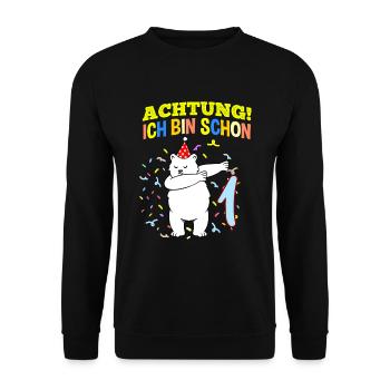 Achtung Ich Bin Schon 1 Geburtstag Eisbär - Unisex Pullover - Schwarz - Vorne - Alina (178cm) & Michal (187cm)