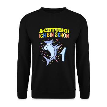 Achtung Ich Bin Schon 1 Geburtstag Hammerhai - Unisex Pullover - Schwarz - Vorne - Alina (178cm) & Michal (187cm)