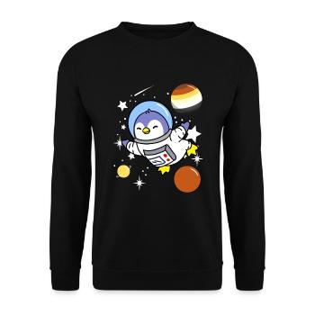 Pinguin Astronaut Gay Bear Pride - Unisex Pullover - Schwarz - Vorne - Alina (178cm) & Michal (187cm)