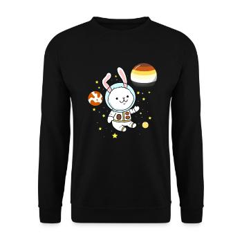 Hase im Weltraum Gay Bear Pride - Unisex Pullover - Schwarz - Vorne - Alina (178cm) & Michal (187cm)