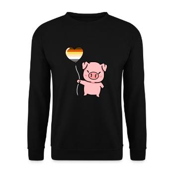 Schwein Herzballon Gay Bear Pride - Unisex Pullover - Schwarz - Vorne - Alina (178cm) & Michal (187cm)